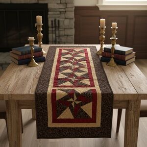 Handmade Quilted Table Runner - Reversible Star Pattern - 46” x 23”